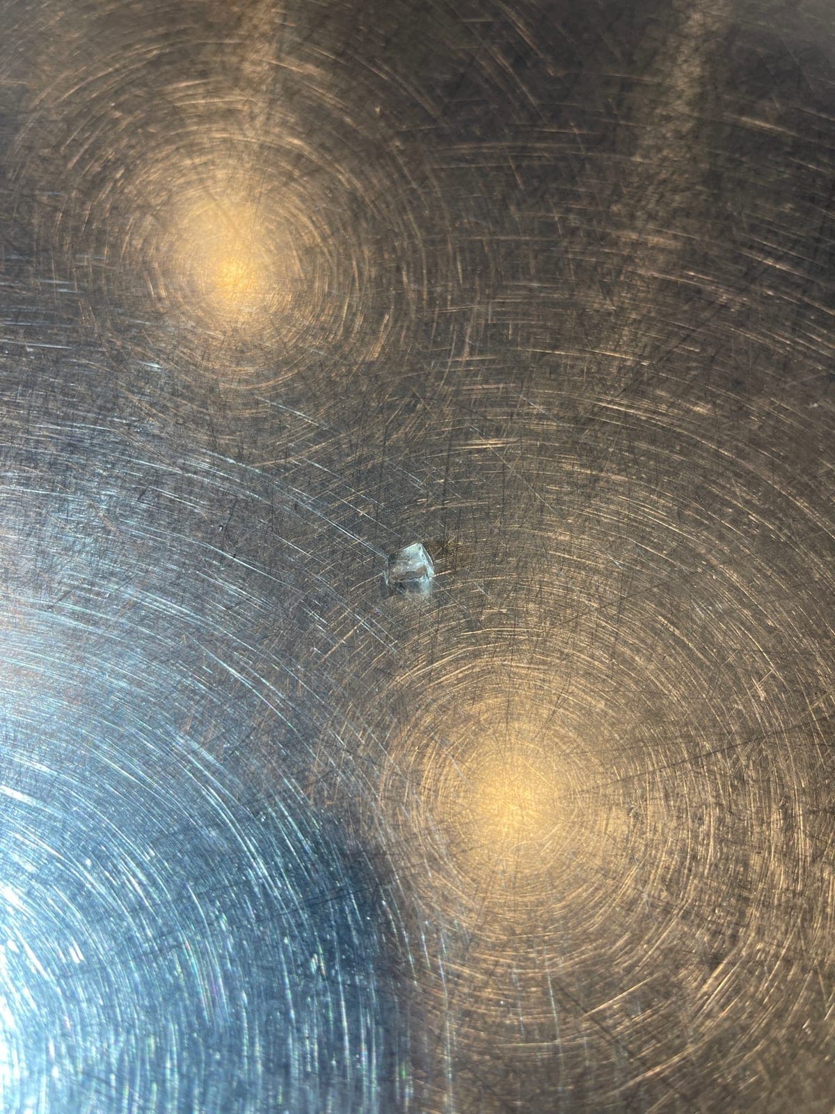 A chip of broken glass recovered from a dishwasher pump — enough on its own to stop the machine draining.